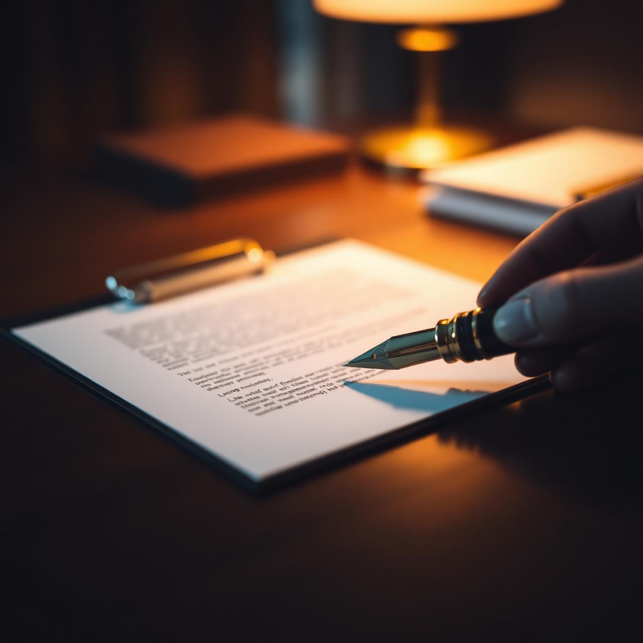 Signing a contract by lamplight